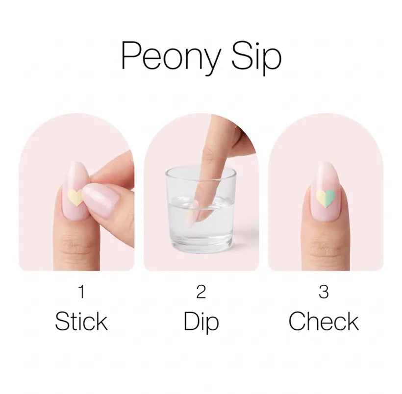 Peony Sip in three steps: Stick, Dip, Check